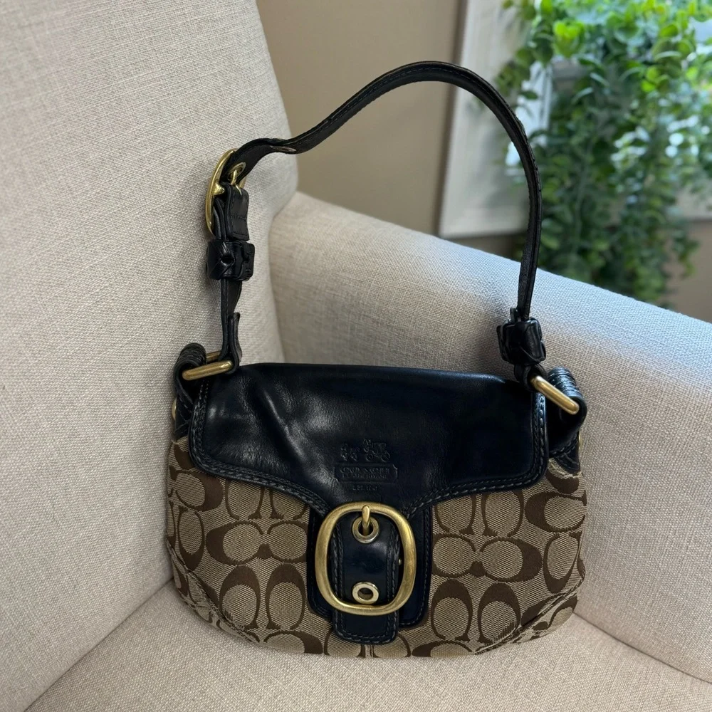 Coach 11411 Vintage Bleeker Black Jacquard Leather Flap Shoulder Bag Purse Y2K - Picture 1 of 7
